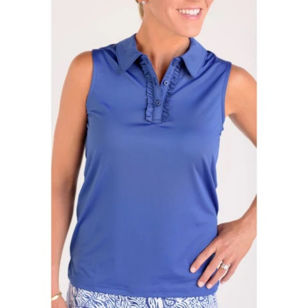 Birdies and Bows Pin High Golf Polo Ruffled Neck Navy Blue Women's Size XL